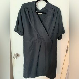 Loft black short sleeve v dress  polyester but feels more like silk size